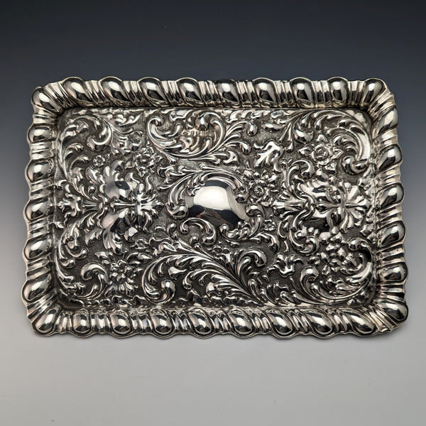 1905 British Antique Sterling Silver Relief Engraving Dressing Table Tray 336g Horrace Woodward
